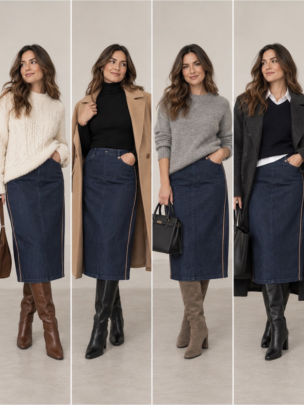 GAP Dark Blue Denim Midi Skirt with Side Stripe